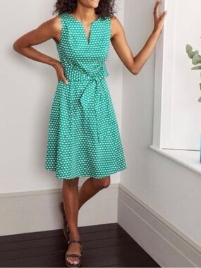 Boden Sleeveless Green Scallop Print Tie-Waist Mischa Dress Size 6 office